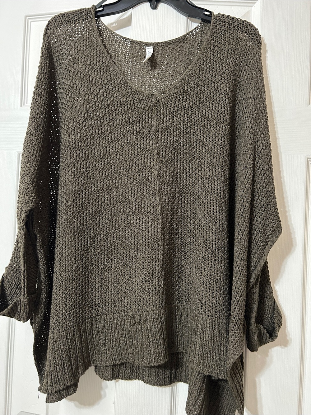 Wishlist Olive Open-Knit V-Neck Sweater